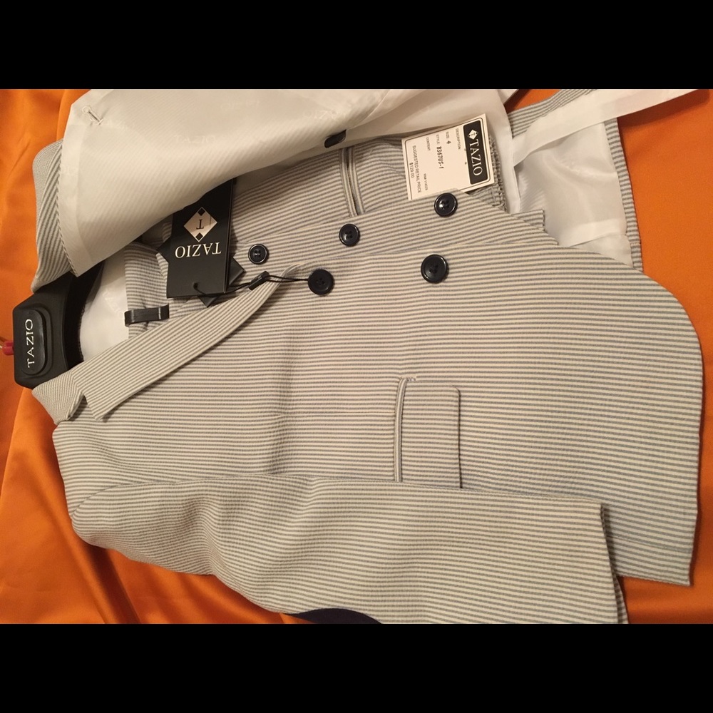 NWT BOY’S 3-PC. SUIT BLUE MOCK SEERSUCKER - Picture 2 of 7